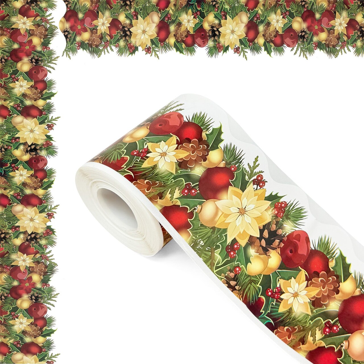 Wrapables 60 Feet Bulletin Board Borders, Adhesive Decorative Trim Stickers, Christmas Foliage